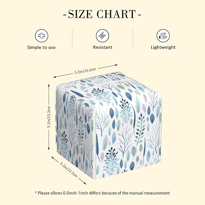 POIUBLE Tissue Box Holder Watercolor Blue Leaves Tissue Box Cover Square Leather Tissue Holder Organizer Portable Decorative Facial Paper Case for Home Office Bathroom Vanity Countertop