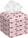 Leather Tissue Box Holder Cute Cat Faces Tissue Box Cover Facial Paper Case Organizer Cube Napkin Dispenser for Bathroom Vanity Countertop Night Stand Office Car
