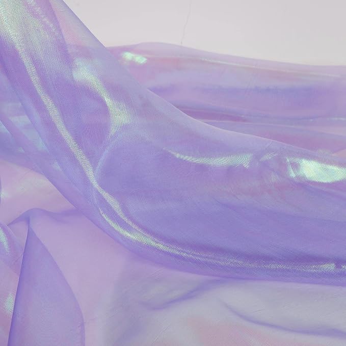 Sheer Iridescent Organza Fabric 58 Inches Wide - 5 Yards Precut - Shinny Wedding Party Decor Fairy Costume Voile Doll Clothes Sewing - Lavender