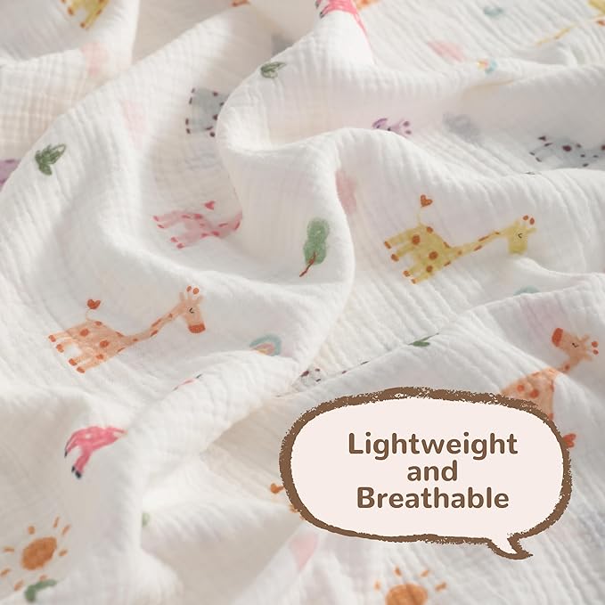 NTBAY 2 Layer Muslin Cotton Baby Swaddle Blanket, 42x60 Soft and Breathable Receiving for Newborns and Infants, Perfect for Crib, Stroller, Travel, Lightweight Nursery Blanket, Cartoon Giraffe
