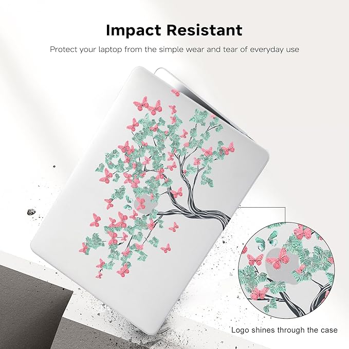 BYCeKe Cute Clear Print Case for MacBook Air 13 inch 2025-2022 M4 A3240 M3 A3113 M2 A2681,for Mac Air13 M4 Sturdy Pattern Plastic Hard Shell&Keyboard Cover for MacBook Air 13.6 Cases,Butterfly Tree