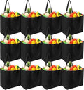 Reginary 12 Pack Canvas Grocery Bag Large Blank Shopping Tote Bags Reusable Pouches Bulk with Handle, 14 x 14 x 7.9''(Black)