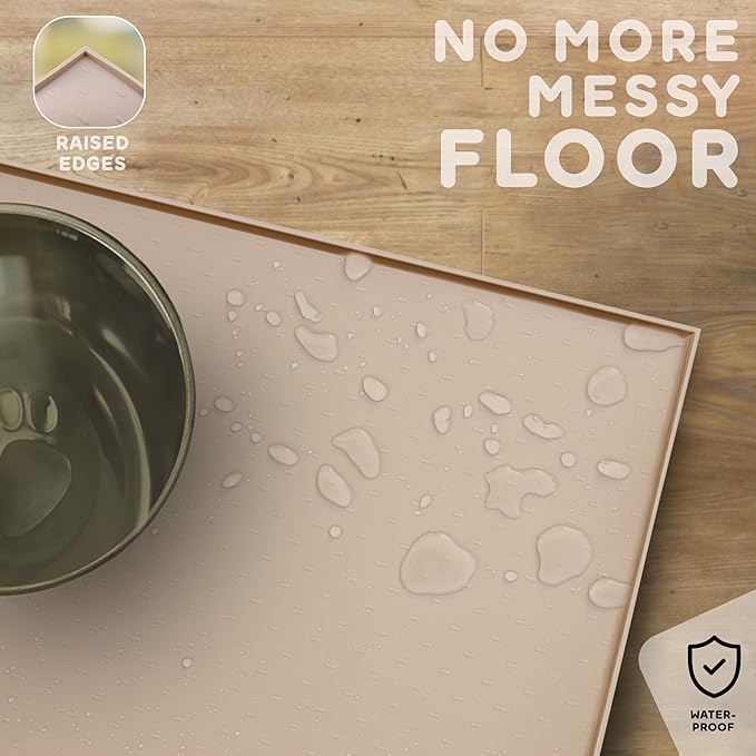 PetHappily Dog Food Mat - Raised Edges Dogs Mat for Food and Water Prevent Spill, Waterproof Cat Food Mats Protect Floors, Easy Clean Dog Bowl Mats for Food and Water, Silicone Pet Food Tray