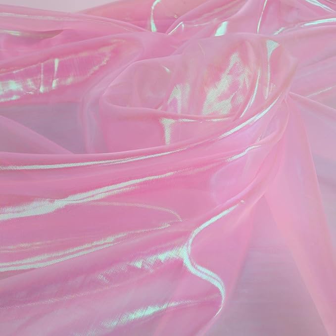 Sheer Iridescent Organza Fabric 58 Inches Wide - 10 Yards Precut - Shinny Wedding Party Decor Fairy Costume Voile Doll Clothes Sewing - Pink