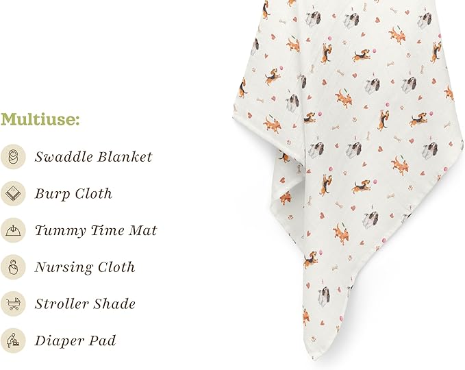 Stellar Kiddos Muslin Swaddle Blankets, Soft Breathable Cozy Baby Blankets for Newborn Boys and Girls, 47” X 47“, 2 Pack Receiving Swaddles, 70% Viscose from Bamboo 30% Cotton (Playful Pals)