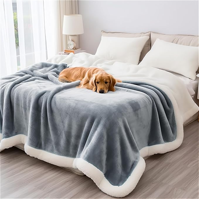 Bedding Aid Waterproof Blanket Twin Size - Sherpa Fleece Reversible Throw, Soft Warm Leak-Proof Bed & Couch Protector for Kids, Pets & Everyday Spills (Velvet Gray/Cloud White, 65x90