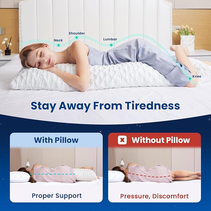 KUCEY Body Pillow for Side Sleeper with Neck and Shoulder Pain,Adjustable Shredded Memory Foam Pillows, Cooling Pillow for hot Sleepers with Washable Cover, Bed Pillows for Adults, Original White