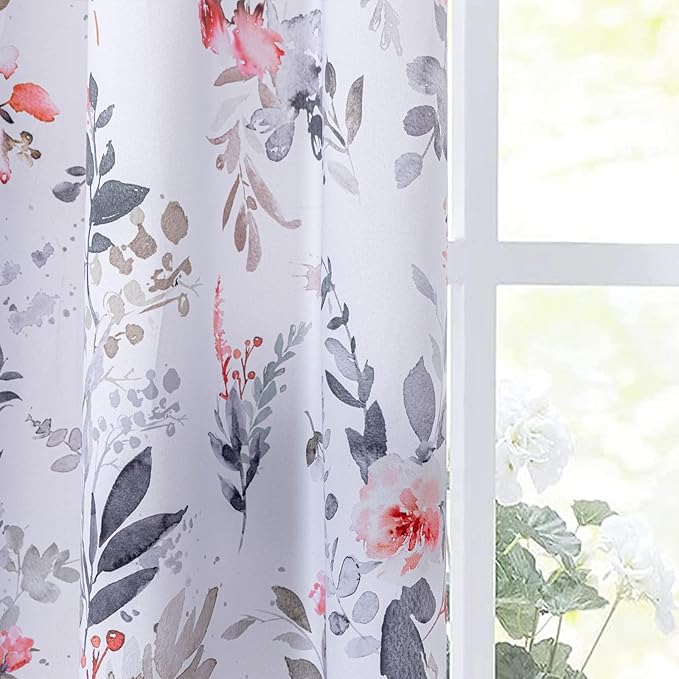 MYSKY HOME Farmhouse Curtains for Kitchen Floral Blackout Curtains 45 inch Length for Dormer Window Room Darkening Thermal Insulated Panels Light Blocking Grommet Flower Drapes, 2 Panels, Red