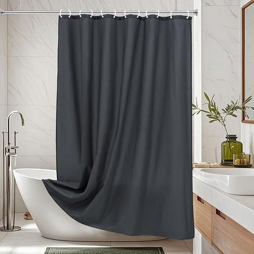 AooHome Hotel Fabric Shower Curtain Liner, Solid Bathroom Curtain with Hooks, Waterproof, Dark Grey, 72 Width x 75 Height Inch