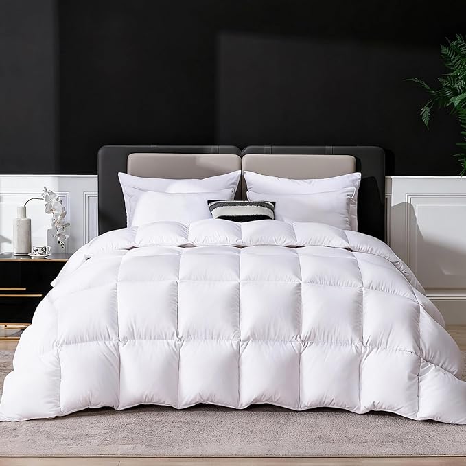 Goose Feather Down Fiber Comforter Full Size, Ultra Soft Medium Warm Duvet Insert, All Season Luxury Hotel Bedding Comforters with Corner Tabs(White,82x86)