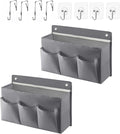 LASAMOLL 2-Pack Hanging Storage Baskets - Wall Organizer with 3 Pockets for Home/Dorm/Closet/Door, Multi-Purpose Space Saver for Office/Bathroom/Nursery - Foldable Fabric Organizer (Grey)