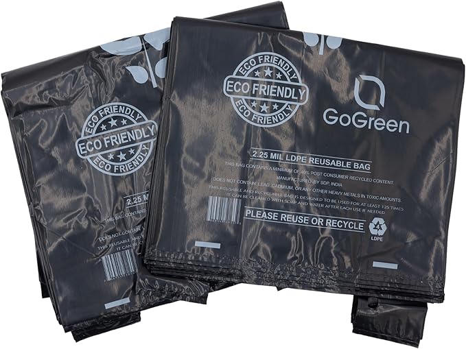 ASSUREPAK Black Reusable/Eco-Friendly LDPE T-Shirt - 1/6 BBL 11.5"X6.5"X21" - 200 Bags - 57 Micron (2.25 mil) - Black - BLKLD40REC225REUSE1221