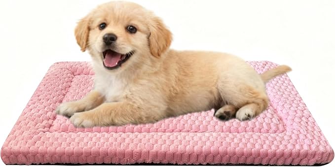 Dog Bed Crate Mat, Soft Durable Washable Anti-Slip Kennel Pad for Dogs & Cats, Reversible (Pink, S(24"*18"*1.5"))