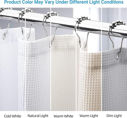 AmazerBath White Shower Curtain 72x74 Inches, Waffle Shower Curtains for Bathroom, Cloth Shower Curtain Fabric Heavy Duty 240GSM, Thick Bathroom Shower Curtains Hotel Quality, Premium Polyester