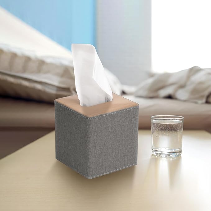 MOCHTERO Modern Square Tissue Box Cover, Decorative Bathroom Facial Tissue Holder,for Living Room, Car, Bedroom, Office,etc. (Grey)