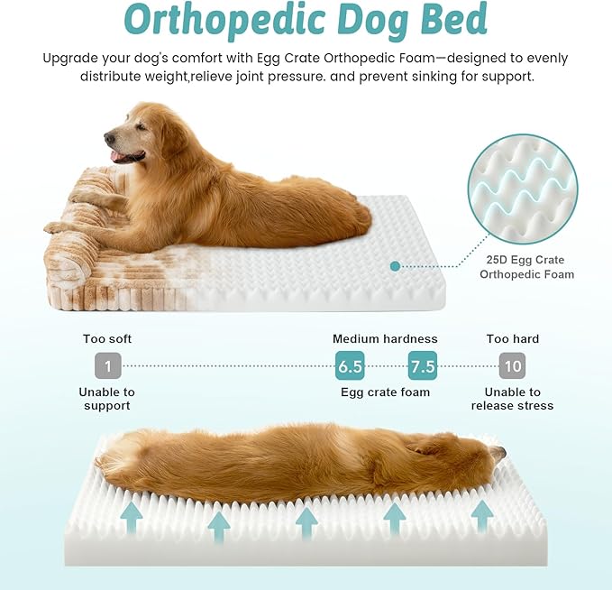 COZY KISS Cute Dog Bed, Faux Rabbit Fur Orthopedic Foam Dog Bed with Sides, Removable Washable Cover & Waterproof Lining, Comfortable Pet Couch for Medium Dogs, Tie-Dye Brown (36" L x 20" W x 6" Th)