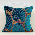 Alerfa 18 x 18 Inch Square Leaf Pillow Embroidery Cut Velvet Cushion Case Luxury Modern Lumbar Throw Pillow Cover Decorative Pillow for Couch Sofa Living Room Bedroom Car, Navy Blue