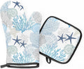 Coastal Oven Mitts and Pot Holders Sets,Starfish Seashell Coral Beach Themed Kitchen Mitts Potholders Heat Resistant Oven Gloves Hot Pads for Baking BBQ Grilling