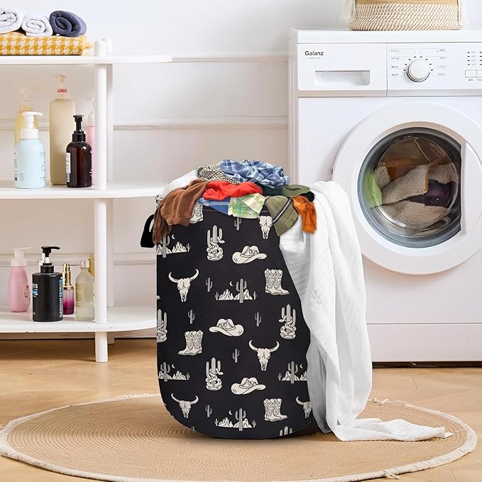 Desert Cowboy Element Laundry Basket with Sturdy Handles, Collapsible Oxford Cloth Laundry Hamper Organizer Basket for Bathroom Bedroom 15.7x20 Inch
