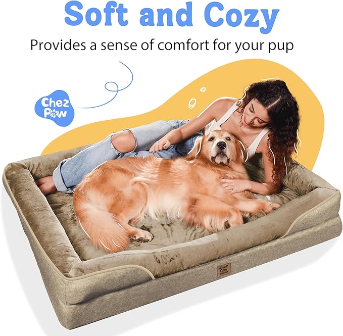 Orthopedic Extra Large Dog Bed - XXL Washable Memory Foam Giant Pet Couch Sofa with Removable Cover Waterproof Bolster for Large Size Dogs, 42x30