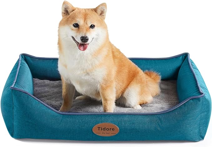 Tidore Orthopedic Dog Beds for Medium Dogs, Durable Egg Crate Foam Sofa Dog Bed wit Washable Removable Cover,Waterproof Lining,Pet Bed for Large Dogs (Peacock Blue, 26.4" L x 21.7" W x 6.2" Th)