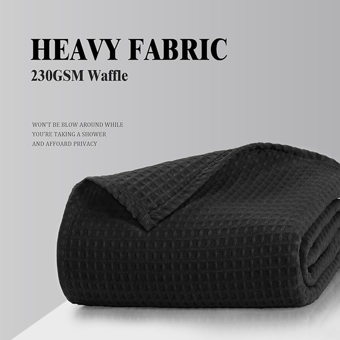 Awellife Waffle Hotel Textured Black Shower Curtains for Bathroom 230 GSM Heavy Duty Fabric Liner, 36" W X 72" L Inch