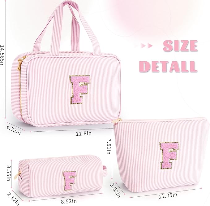 Fystdtote Toiletry Bag for Women,Personalized Initial Cute Makeup Pouch for Girlfriend Bridesmaid Wife | Travel Cosmetic Bag for Friend Female Sister | Birthday Gift Idea for Her Mom - Pink F