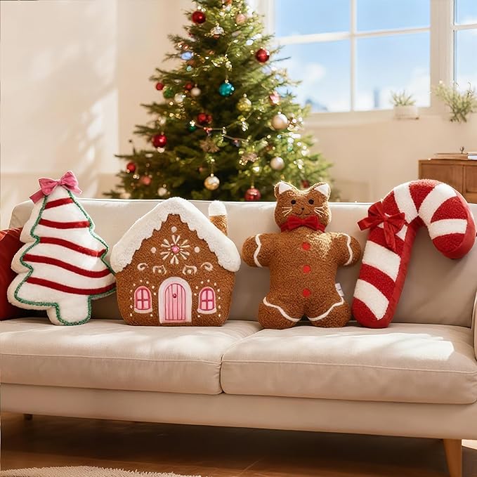VigorSpring Christmas Gingerbread House Pillow - Soft Teddy Fleece Stuffed Cushion for Christmas Home Decoration, Perfect Throw Pillow for Kids, Sofa, Bed, Office, Living Room Indoor Use
