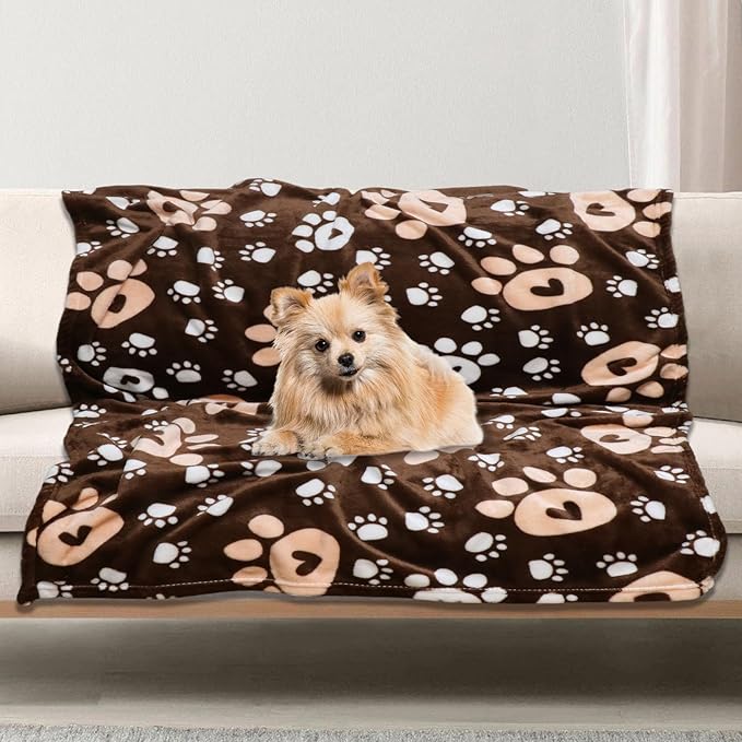 Gowyeg Dog Blanket, Soft Fleece Dog Blankets for Medium Large Dogs, Fluffy Flannel Pet Cat Puppy Blanket Cover for Bed Couch, Cute Paw Print Throw Blanket for Dogs,Brown, 50"X40"