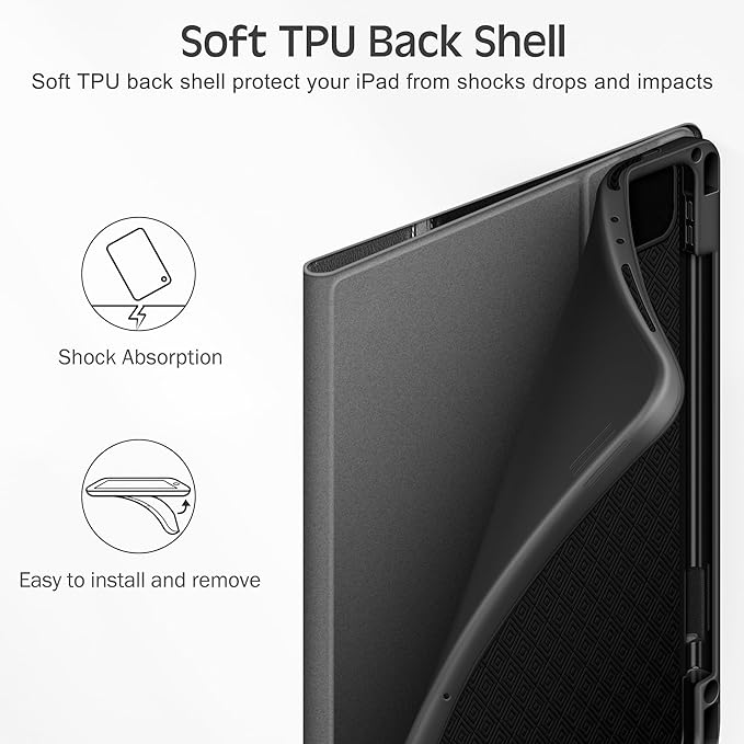 KingBlanc Case for iPad Pro 11-inch Case 4th/3rd/2nd Generation (2022/2021/2020) with Pencil Holder, Vegan Leather Bicolor Cover, Auto Sleep Wake, Apple Pencil 2. Charging, Multi-Angle Viewing, Black