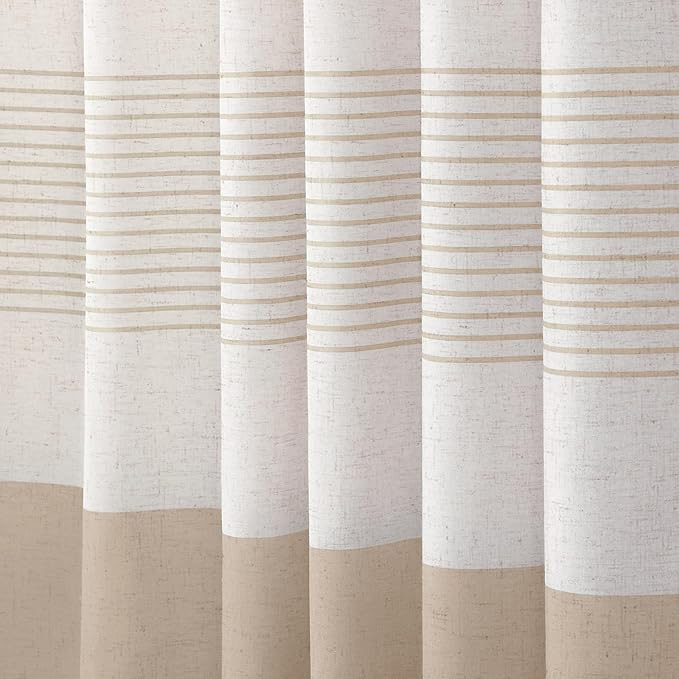 XOGUIBO Beige Shower Curtain Boho Linen Striped Shower Curtains for Bathroom with Tassel 72 X 72