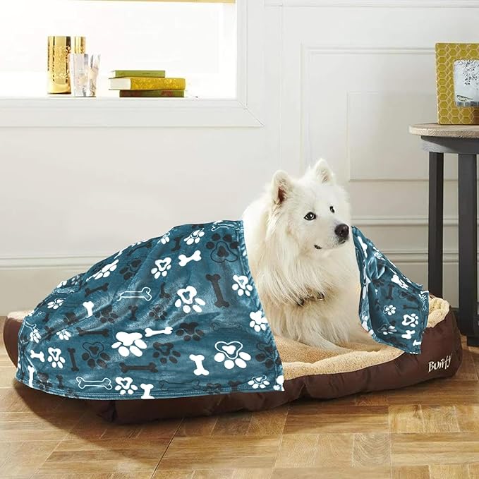AHOOCUSTOM Dog Blanket,Super Soft Fluffy Premium Fleece Pet Puppy Blanket for Large Medium Dog Cat Mat Cover for Bed Couch,Reversible Cow Print,Turquoise,(41 x 31 Inch)