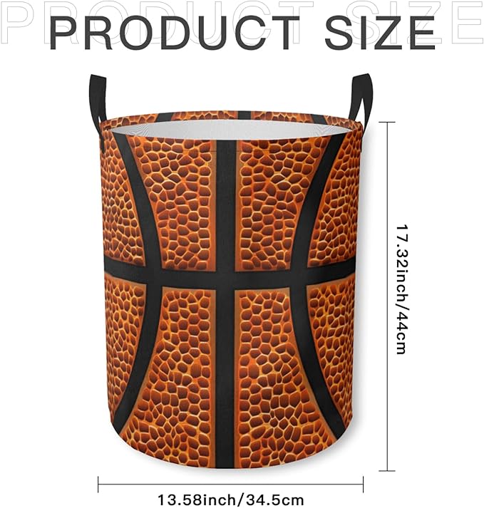 Laundry Basket Basketball Texture Collapsible Laundry Hamper with Handles Clothes Storage Bin for Household Bedroom Bathroom College Dorms