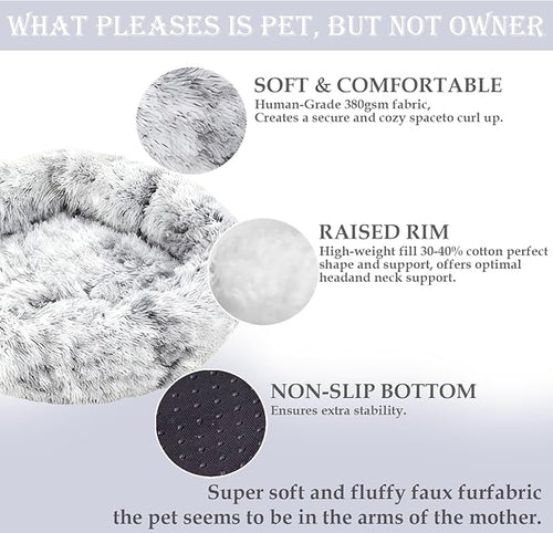 Aofast Calming Dog & Cat Bed for Extra Large Small Medium Sized Pet, Donut Washable Comfort Fluffy Warm Round Mat for Puppy Kitten, 8 Size Essentials Furniture Supplies Indoor