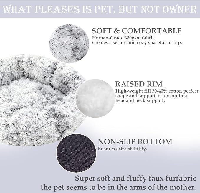 Aofast Calming Dog & Cat Bed for Extra Large Small Medium Sized Pet, Donut Washable Comfort Fluffy Warm Round Mat for Puppy Kitten, 8 Size Essentials Furniture Supplies Indoor