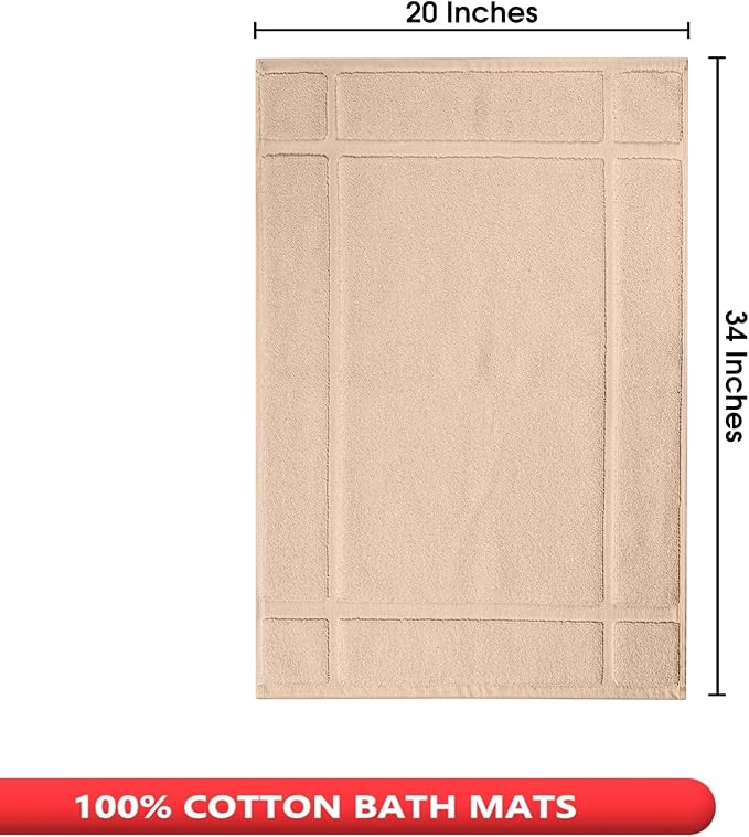 Ample Decor 100% Cotton Bath Mats 34 x 20 Inches, Quick Dry, 1350 GSM Banded Border Shower Bathroom Floor Mat, Not Bathroom Rug - Beige, 2 Pack