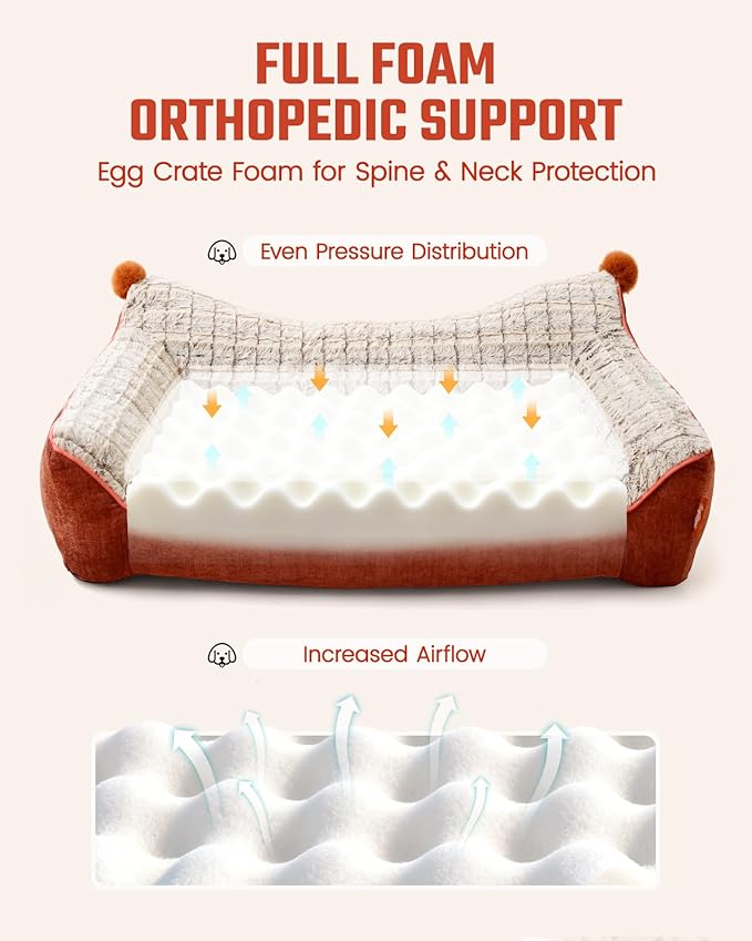 Pawccoli Orthopedic Dog Bed for Large Sized Dogs, Waterproof Supportive Egg Crate Foam Medium Dog Couch, Pet Bed with with Removable Bolsters, Washable Cover Non-Slip Bottom, (36''×26''×7.5'')