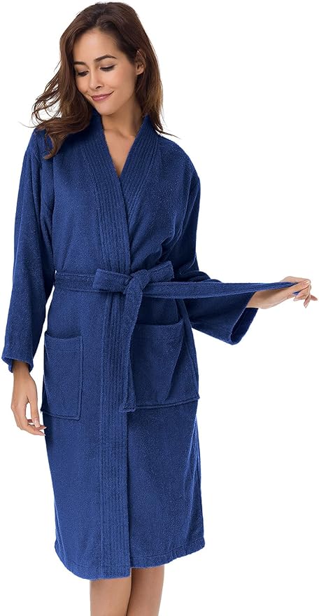 SIORO Women Terry Cloth Bath Robes with Pockets, Soft Long Cotton plush Kimono Wrap Bathrobe, Spa, Fuzzy Female nightgrown