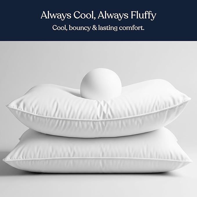 Delara Pillows for Sleeping Set of 2 Bed Pillows, Organic Cotton 300TC Shell, Recycled Down Alternative Fill, Supportive for Back and Side Sleepers, Hypoallergenic & Breathable