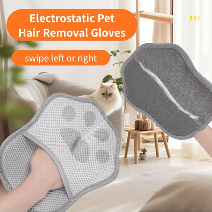 MoeQOassis Electrostatic Pet Hair Removal Glove Brush, Newly Upgraded Reusable and Washable Cats & Dogs Hair Removal Glove, Pet Hair Removal Tool for Clothing, Couch, Carpet, Car Seat, 1 Pcs Grey