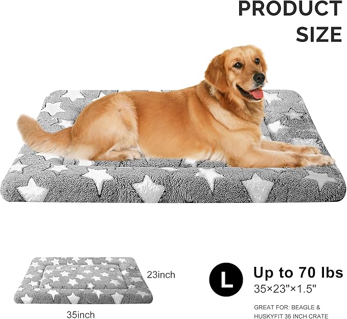 Fogkiss Dog Bed Mat, Reversible Crate Pad & Durable Dog Bed - Machine Washable Kennel Mat with Ultra Soft for Large Dogs (Cool/Warm), 35" x 23", Grey&Star