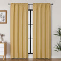 Lecloud Bessie Gold Curtains for Living Room 84 Inches Long 2 Panels, Airy Privacy Light Filtering Curtain Drapes, Faux Linen Textured Rod Pocket Curtains for Bedroom Dining Room, Each 40 W x 84 L