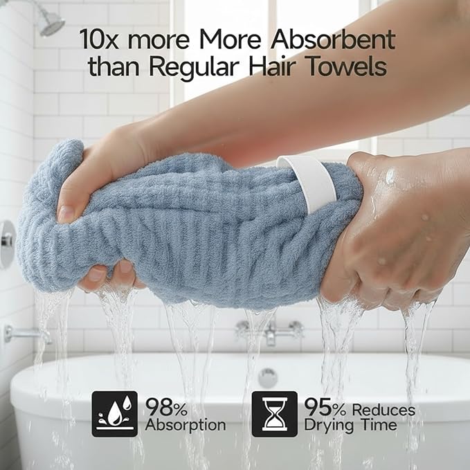 YHPDYL 2-Pack Microfiber Hair dring Towel | 50% Faster Drying, Ultra Absorbent & Frizz Control | for Long/Curly Hair | 40 * 11" Large Size | Travel Gym Home Use(Bule,White)