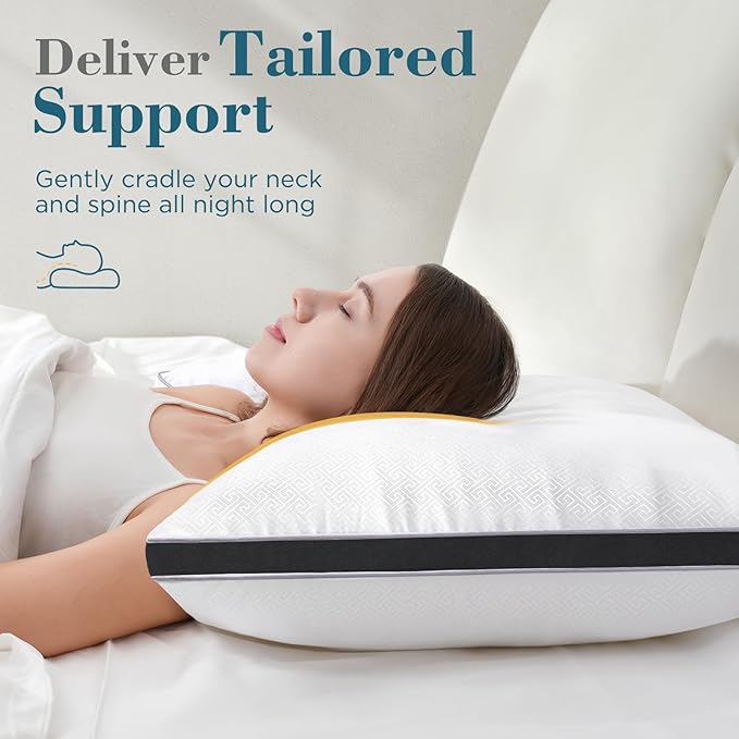 viewstar Bed Pillows Different Sizes Set of 2, Hotel Quality Cooling Down Alternative Gusseted Pillows for Side, Back, or Stomach Sleepers, Styles, Colors, Plush, Black, Queen