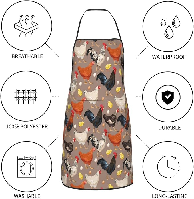 Chicken Oven Mitts and Pot Holders with Apron Set of 5 Silicone Breeds of Chicken Kitchen Mitts and Non-Slip Potholders Apron Set Heat Resistant Funny Rooster Hen Chicken Oven Gloves Hot Pads