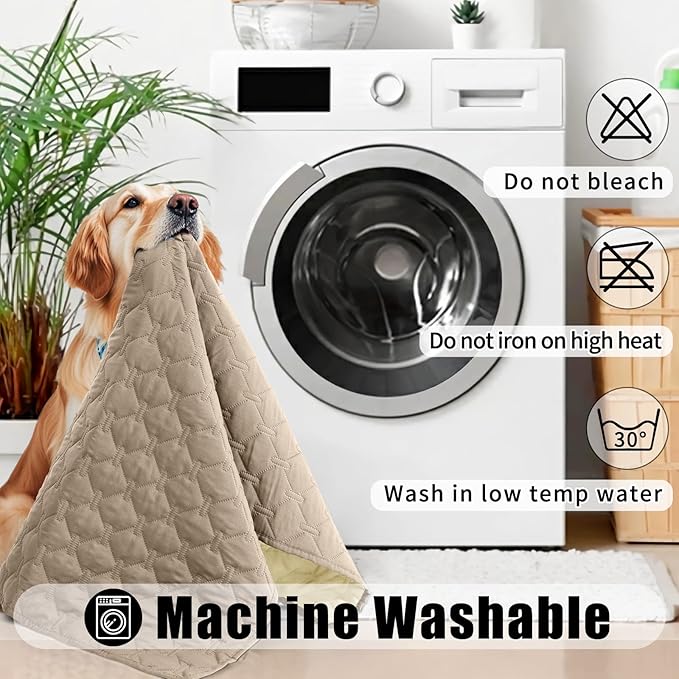 Smiry Waterproof Dog Bed Cover Blanket, Soft Reversible Pet Blanket, Washable Leakproof Cats Dogs Couch Cover for Sofa, Couch, Furniture, Plaid (30x53 Inch, Taupe/Beige)