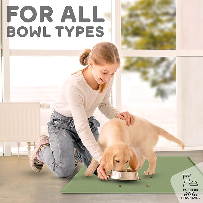 PetHappily Dog Food Mat - Raised Edges Dogs Mat for Food and Water Prevent Spill, Waterproof Cat Food Mats Protect Floors, Easy Clean Dog Bowl Mats for Food and Water, Silicone Pet Food Tray