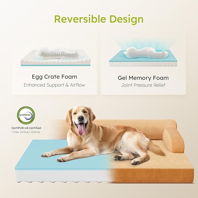 CWAWZ XL Plus Orthopedic Dog Bed, Big Dog Bed for Large Sized Dogs, Dual-Sided Pet Cooling Beds with Memory Foam Washable Cover Nonslip Bottom, Waterproof Pet Couch with Bolster, Brown