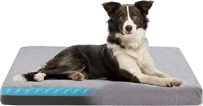 WATANIYA PET Cooling Dog Beds for Large Dogs, Memory Foam Pet Bed with Waterproof Liner and Cooling Gel Mattress, Comfy Dog Crate Mat Fits up to 60 lbs Pets