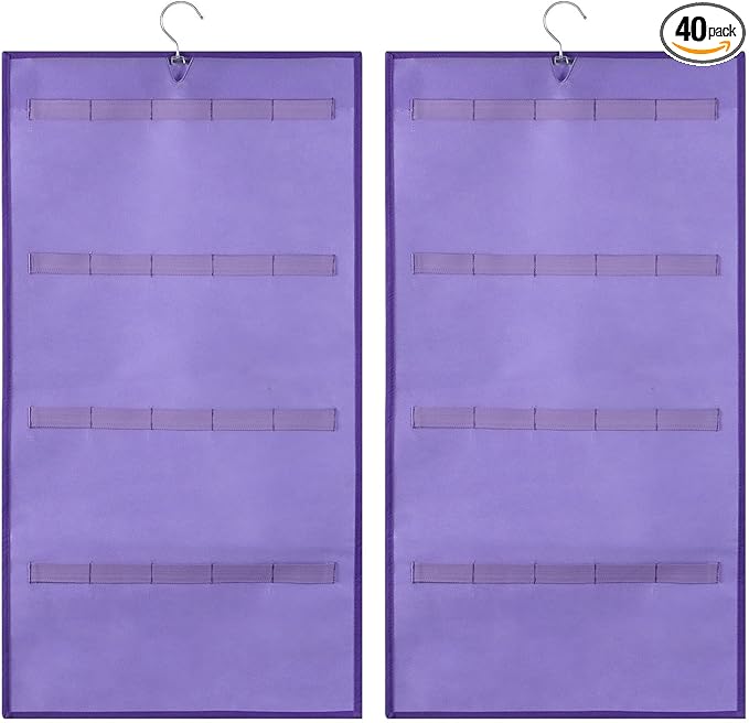 ANZORG Dual Sided Hanging Sunglasses Organizer Wall Mounted Glasses Rack Storage Eyeglasses Holder Eyewear Display Case with 40 Slots (40 Slots-Purple)